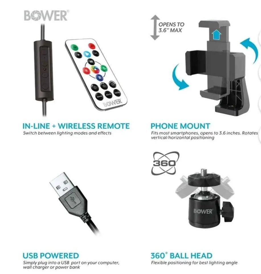 Bower 12" Foldable Ring Light with Adjustable Stand image indicator(8)