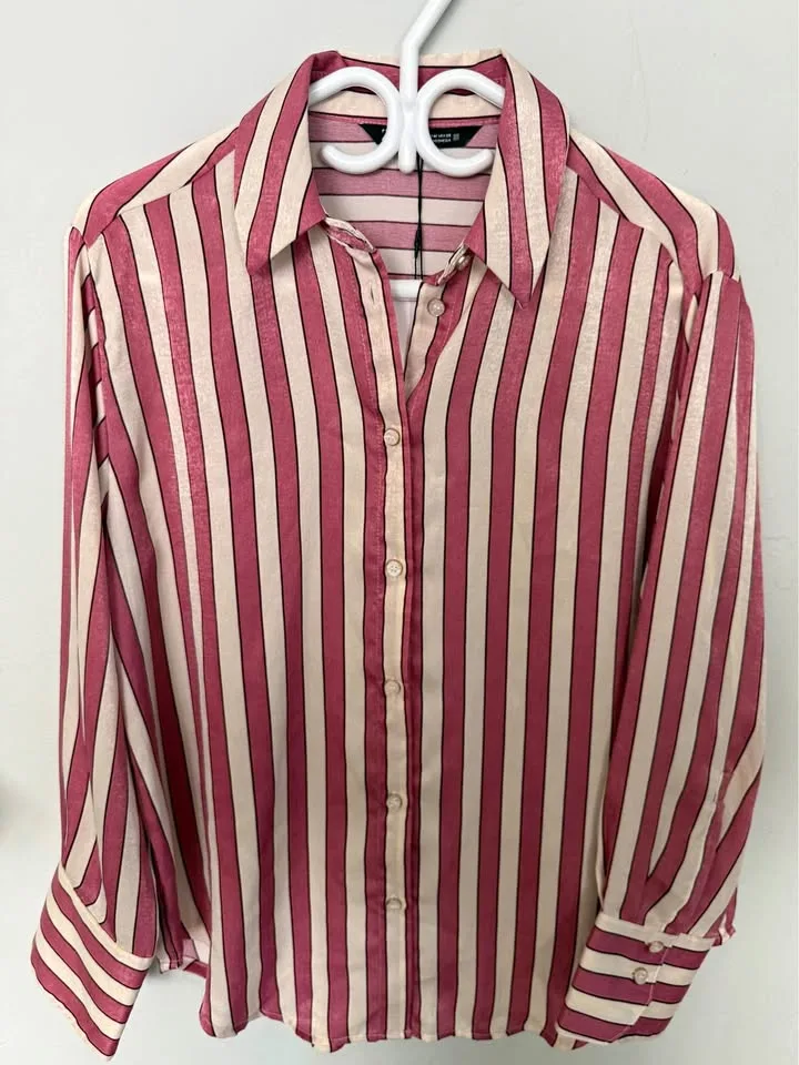Zara satin striped blouse NWT