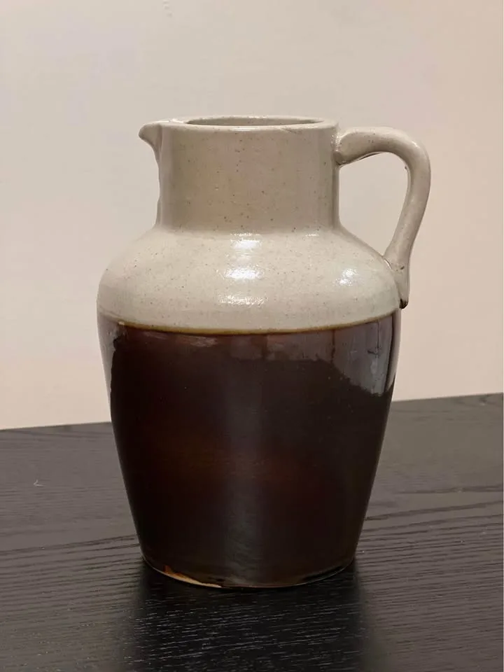 Vintage Two Tone Stoneware Crock Pitcher Jug Rustic Pottery 6” image indicator(3)