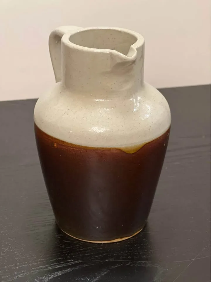 Vintage Two Tone Stoneware Crock Pitcher Jug Rustic Pottery 6” image indicator(4)