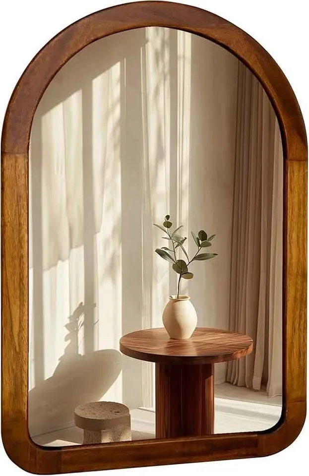 Arched Mirror 30×22 Inch, Brown Wood Rustic Bathroom Mirror image indicator(3)