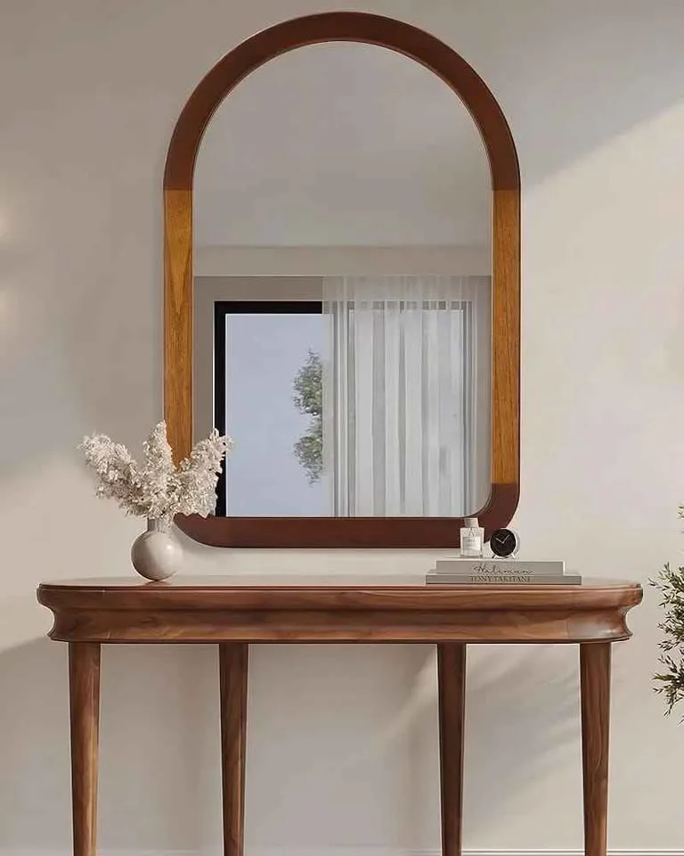 Arched Mirror 30×22 Inch, Brown Wood Rustic Bathroom Mirror image indicator(4)