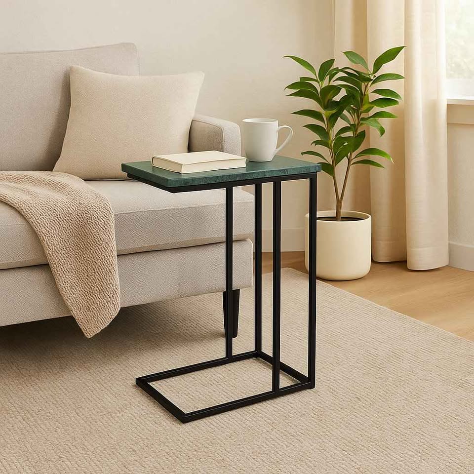 Marble C-Shaped Table with Metal Frame - 24" H - photo 2