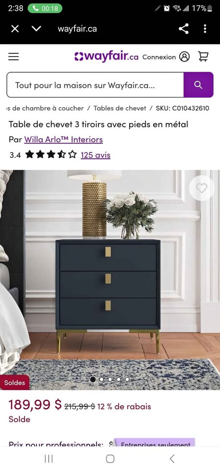 3-drawer bedside table with metal legs