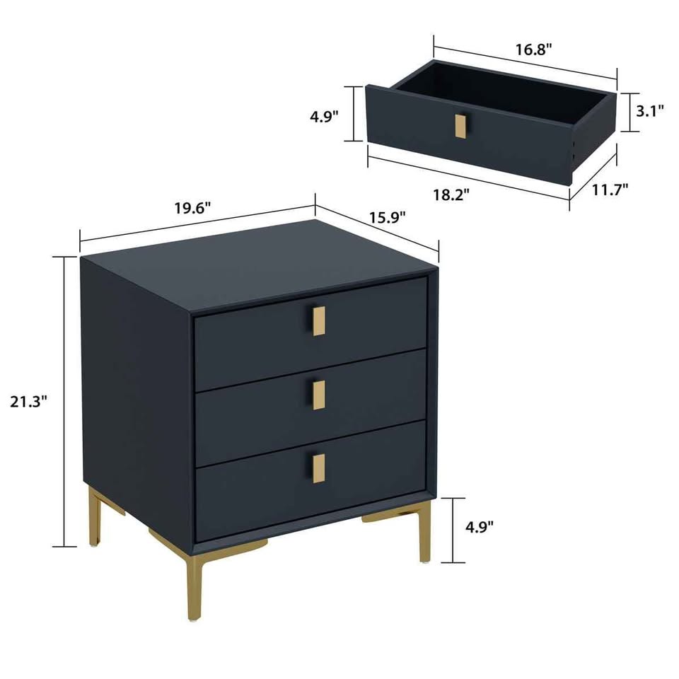 3-drawer bedside table with metal legs - photo 4