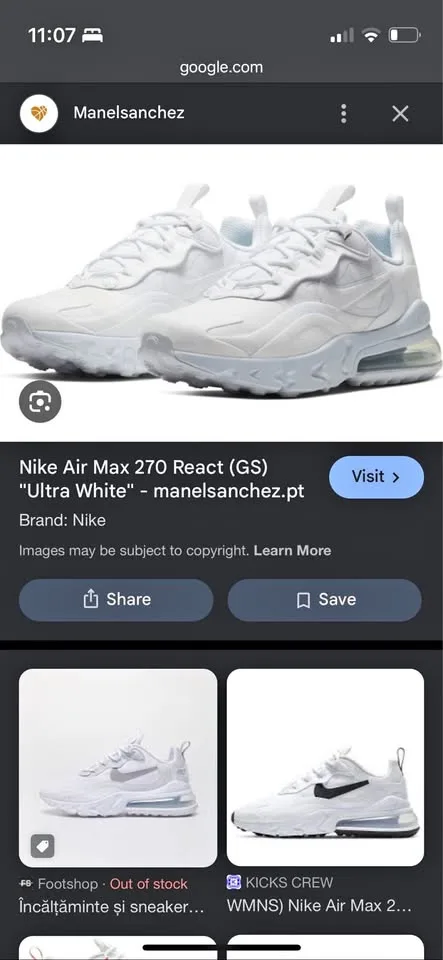 Nike air max 270 react all white 6.5W thumbnail
