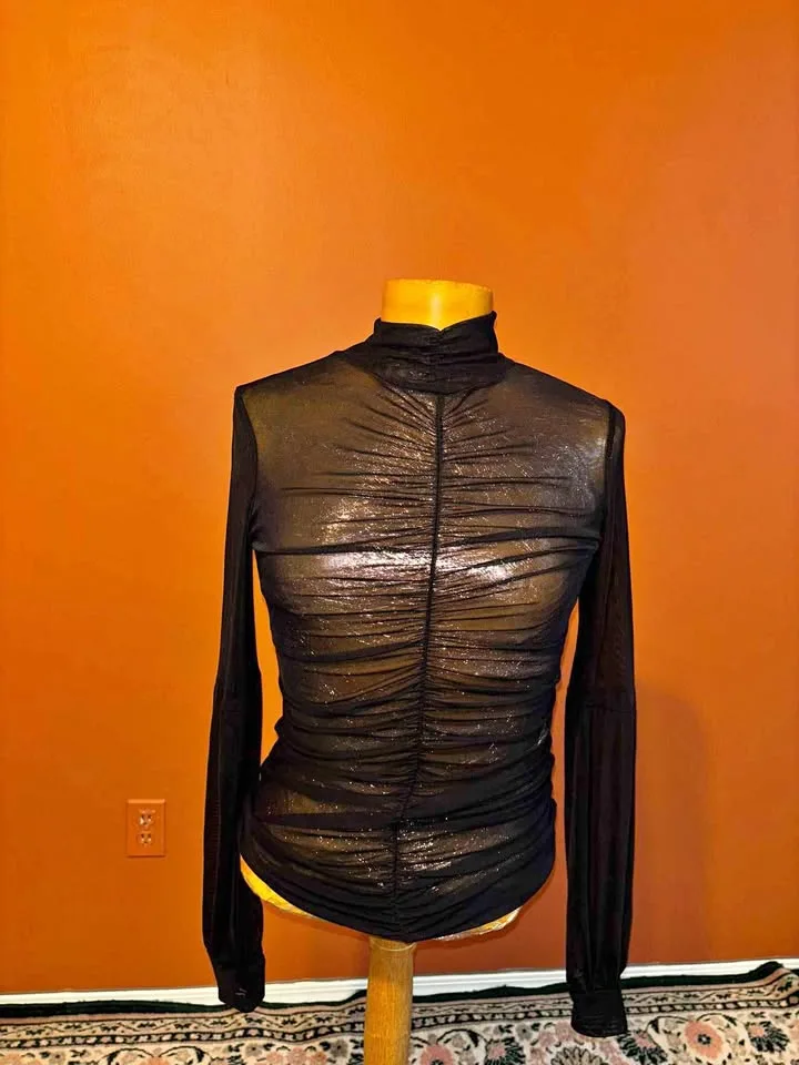 Brand New Size XS – GUESS Sheer Black Glitter Top ✨🖤 thumbnail