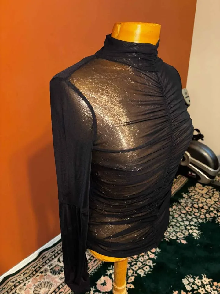 Brand New Size XS – GUESS Sheer Black Glitter Top ✨🖤 image indicator(2)