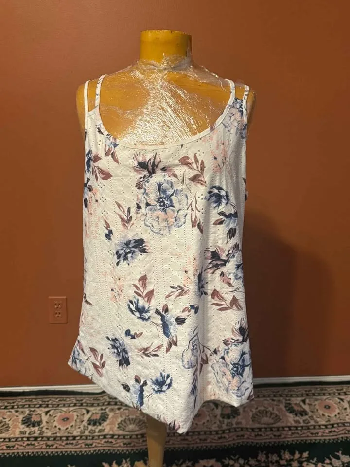 Brand New Size 3XL – White Floral Eyelet Tank Top 🌸🤍 image indicator(2)