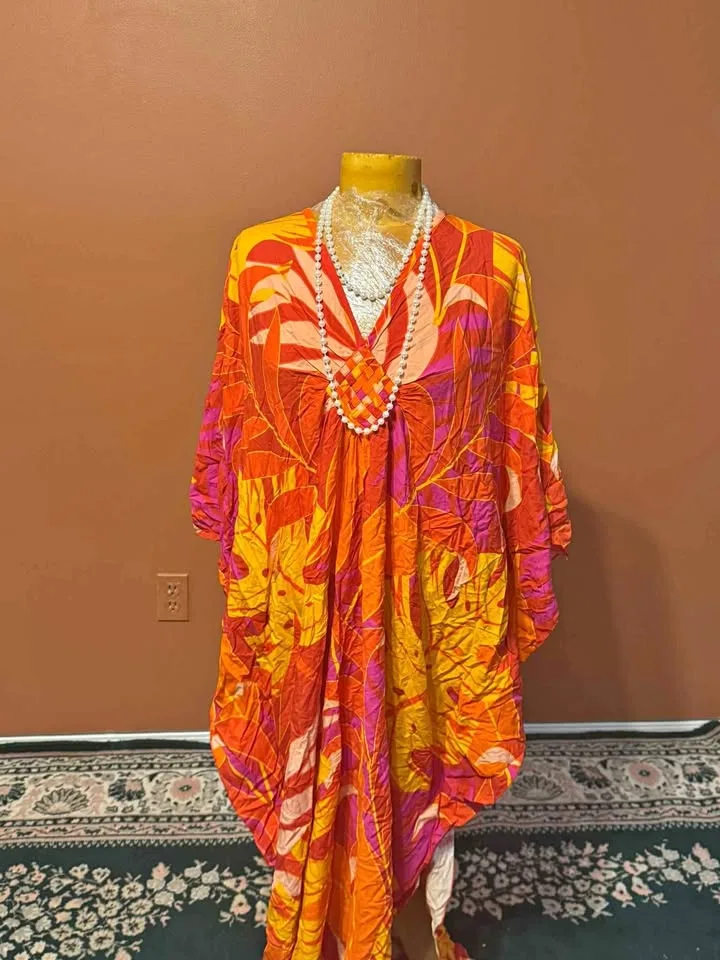 Brand New Freesize – Tropical Print Kaftan Dress 🌺🔥 thumbnail