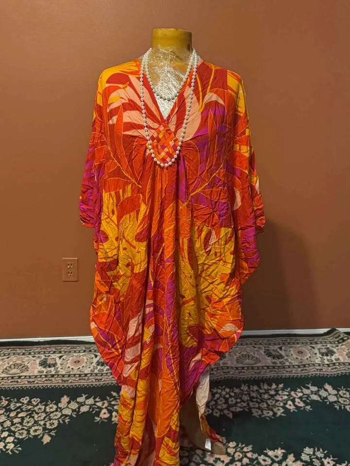 Brand New Freesize – Tropical Print Kaftan Dress 🌺🔥 image indicator(2)