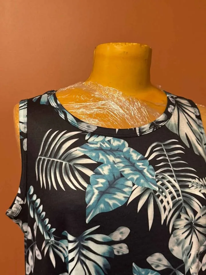🎃 Brand New Size L – Tropical Leaf Print Sleeveless Dress 🌿💙 image indicator(2)