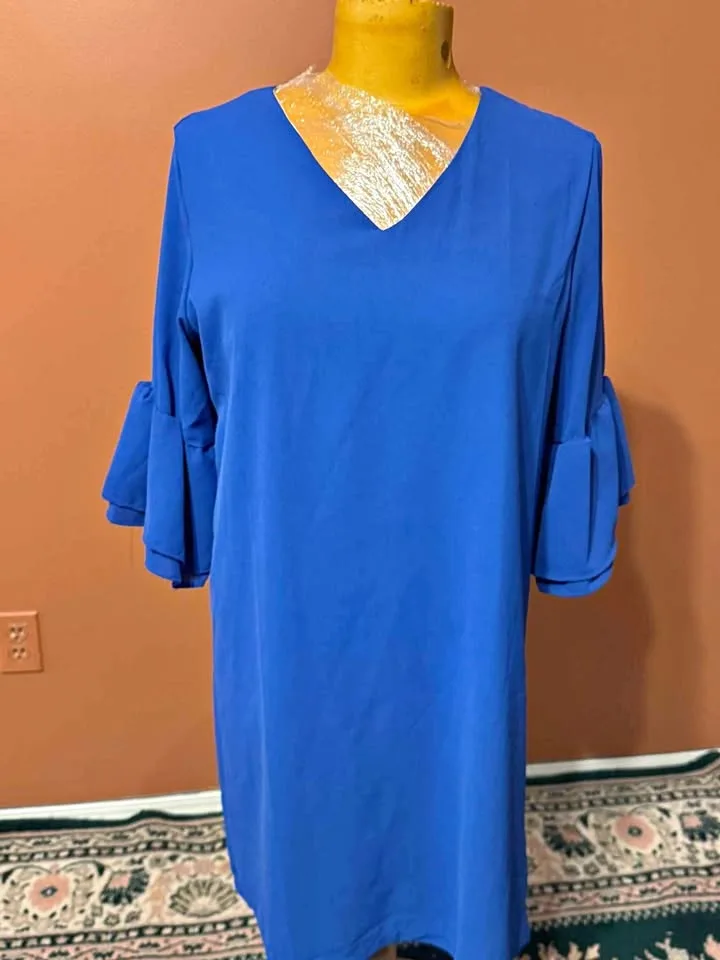 🎃 Brand New Size L – Royal Blue Ruffle Sleeve Dress 💙✨ thumbnail