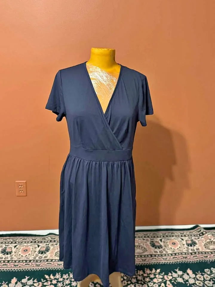 Brand New – Navy Blue Wrap Dress (Size L) thumbnail