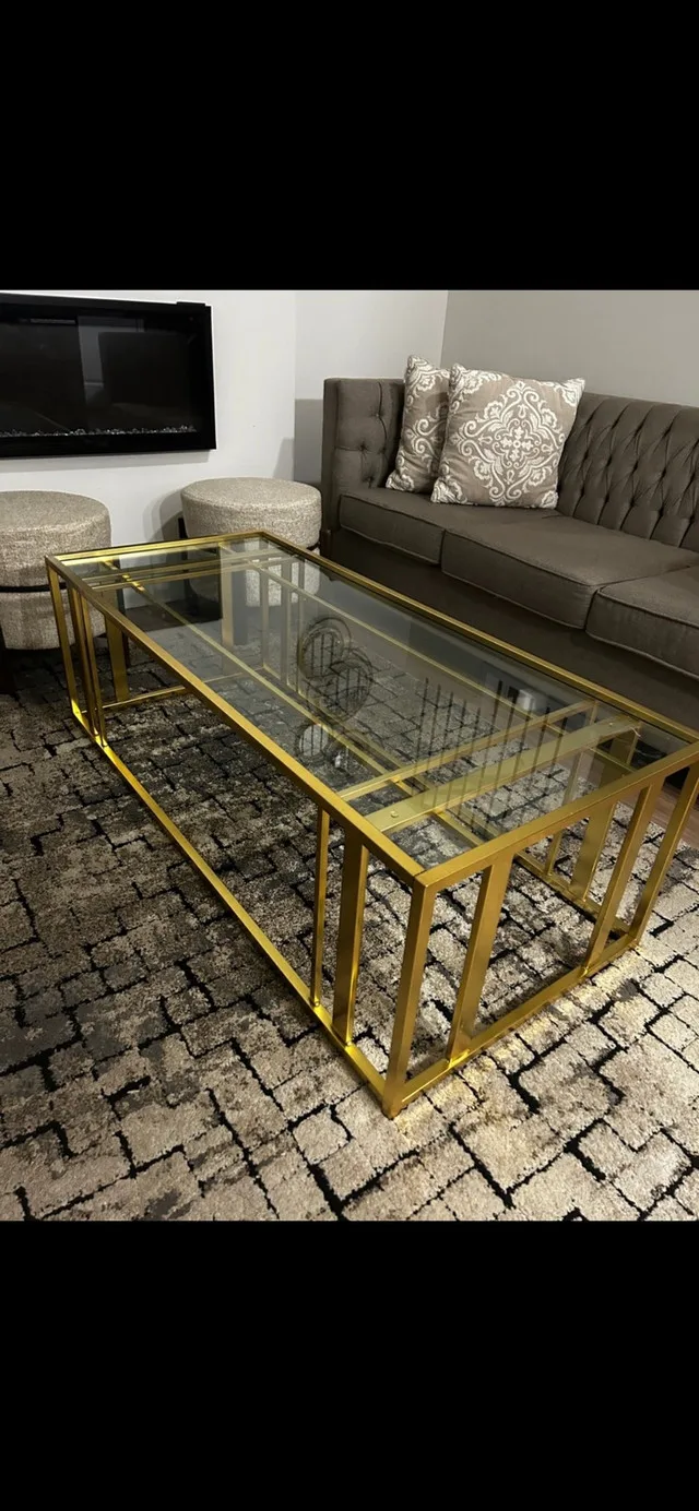 Glass golden centre table