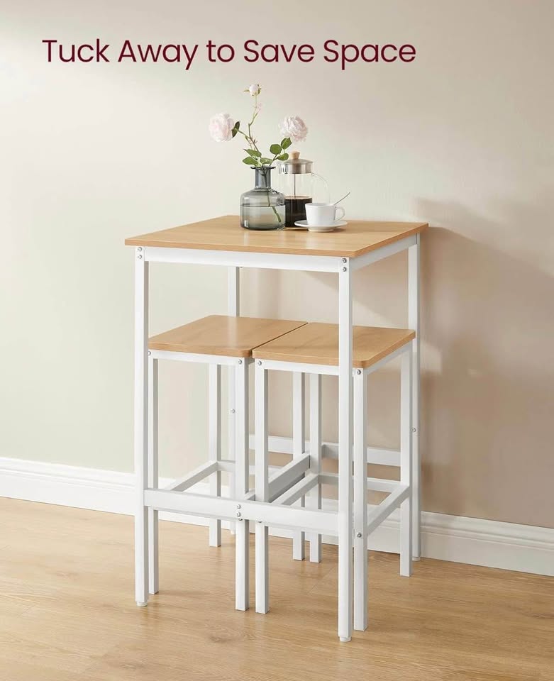 VASAGLE Bar Table & Chairs Set (Golden Oak & Cloud White) - photo 2