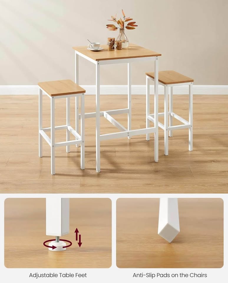 VASAGLE Bar Table & Chairs Set (Golden Oak & Cloud White) - photo 3