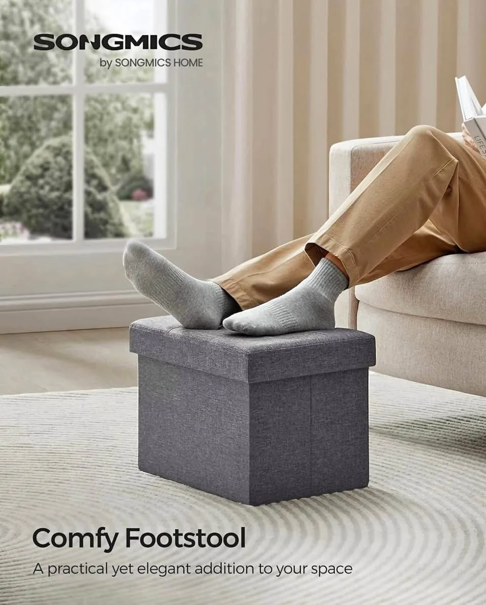 Brand New Mazie Small Folding Storage Ottoman (Dark Gray) thumbnail