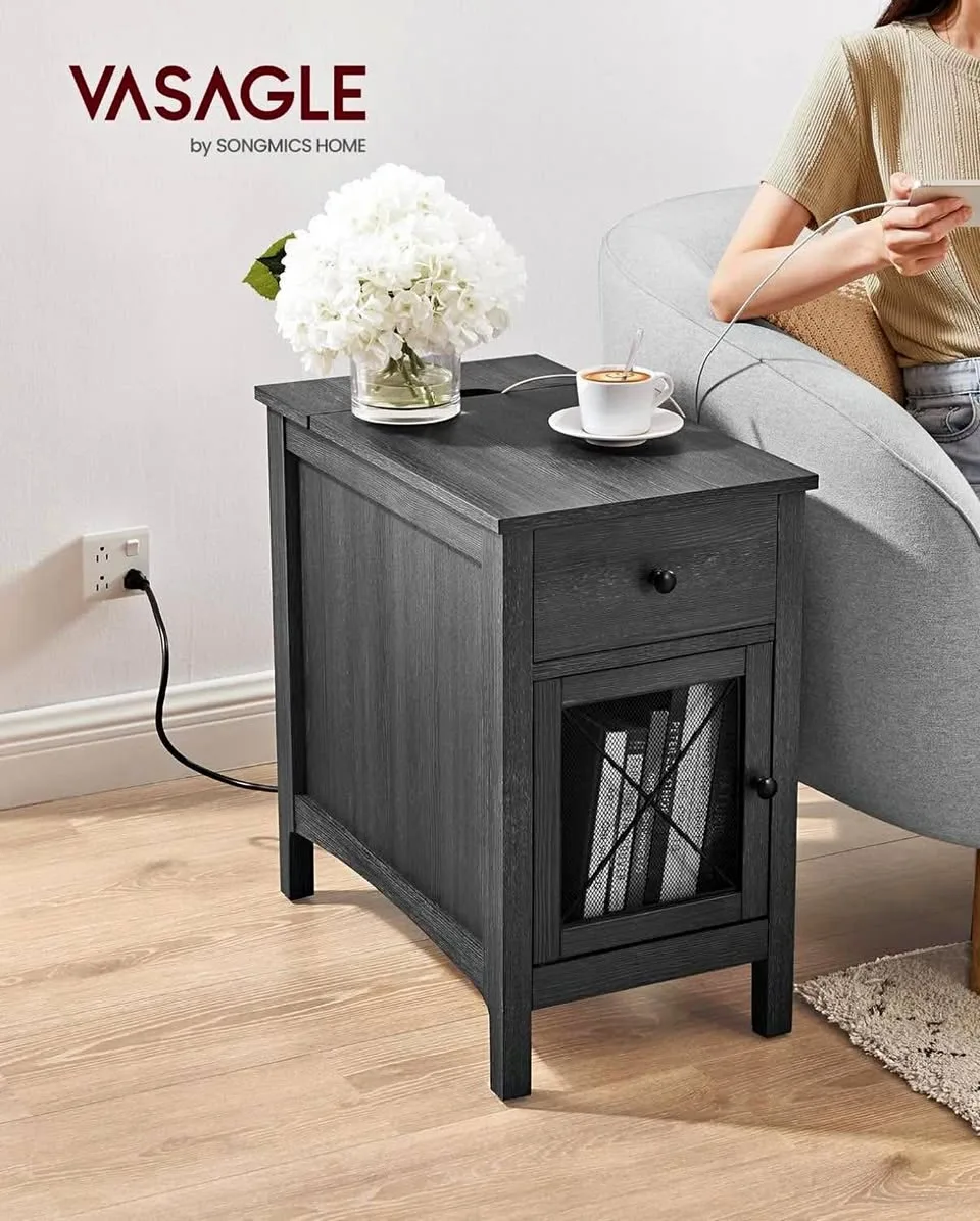 Brand New Side/End Table with USB & Outlets (Charcoal Grey) thumbnail