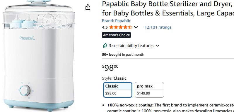 Papablic baby bottle sterilizer and dryer