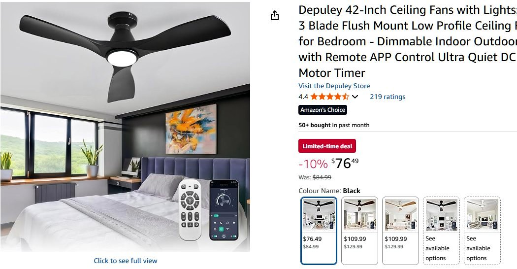 Depuley 42" ceiling fan with lights black