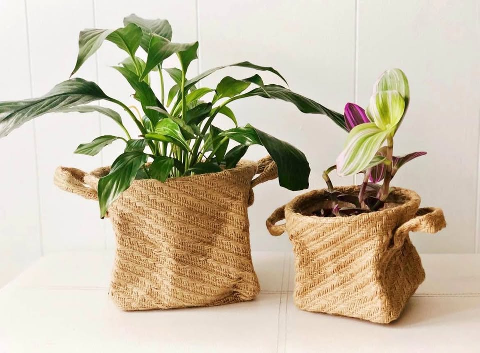 *NEW* Woven Jute Baskets (2) Rope Storage, Flower Pot