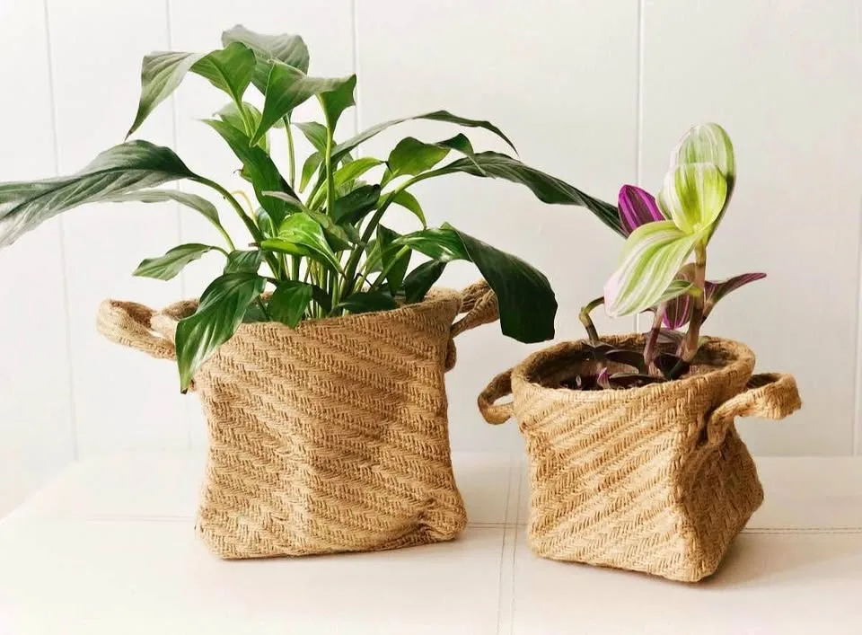 *NEW* Woven Jute Baskets (2) Rope Storage, Flower Pot thumbnail