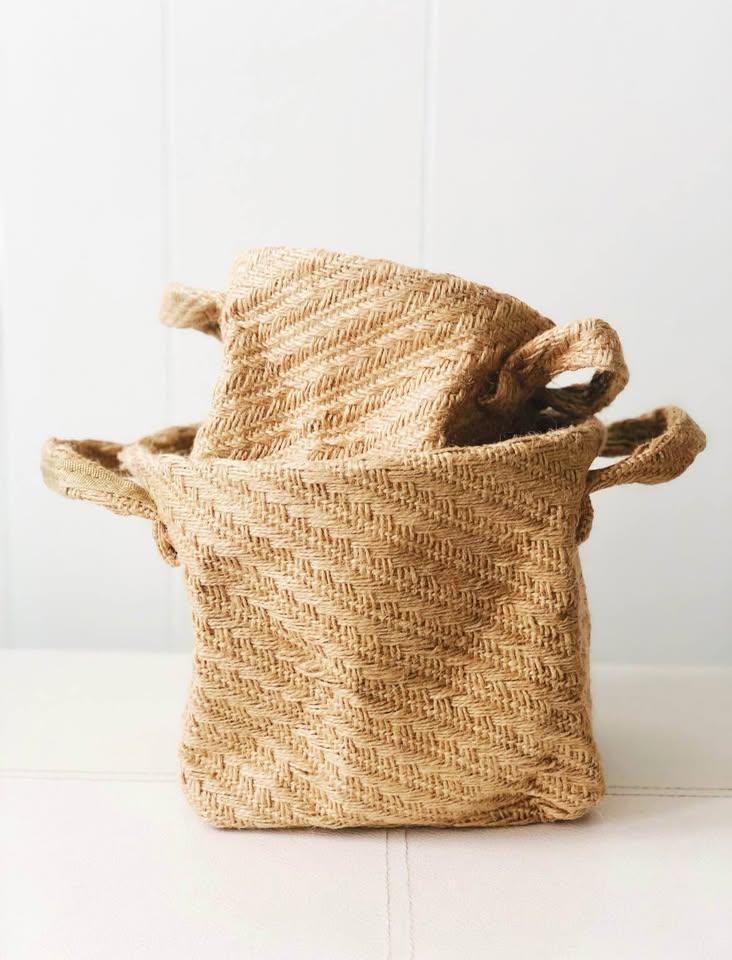 *NEW* Woven Jute Baskets (2) Rope Storage, Flower Pot - photo 2