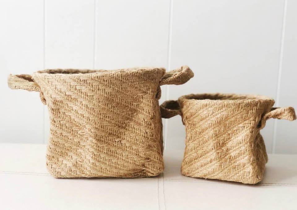 *NEW* Woven Jute Baskets (2) Rope Storage, Flower Pot - photo 3