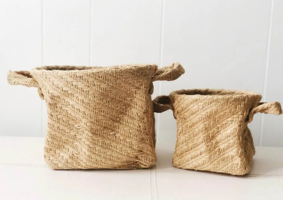*NEW* Woven Jute Baskets (2) Rope Storage, Flower Pot image indicator(3)