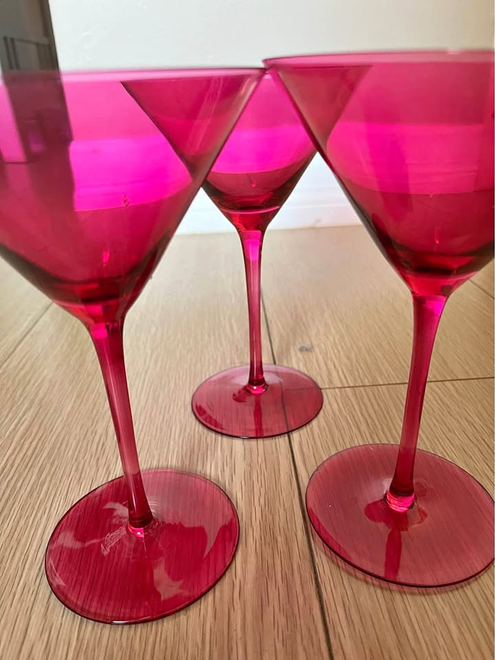 Set of 3 hot pink martini glasses