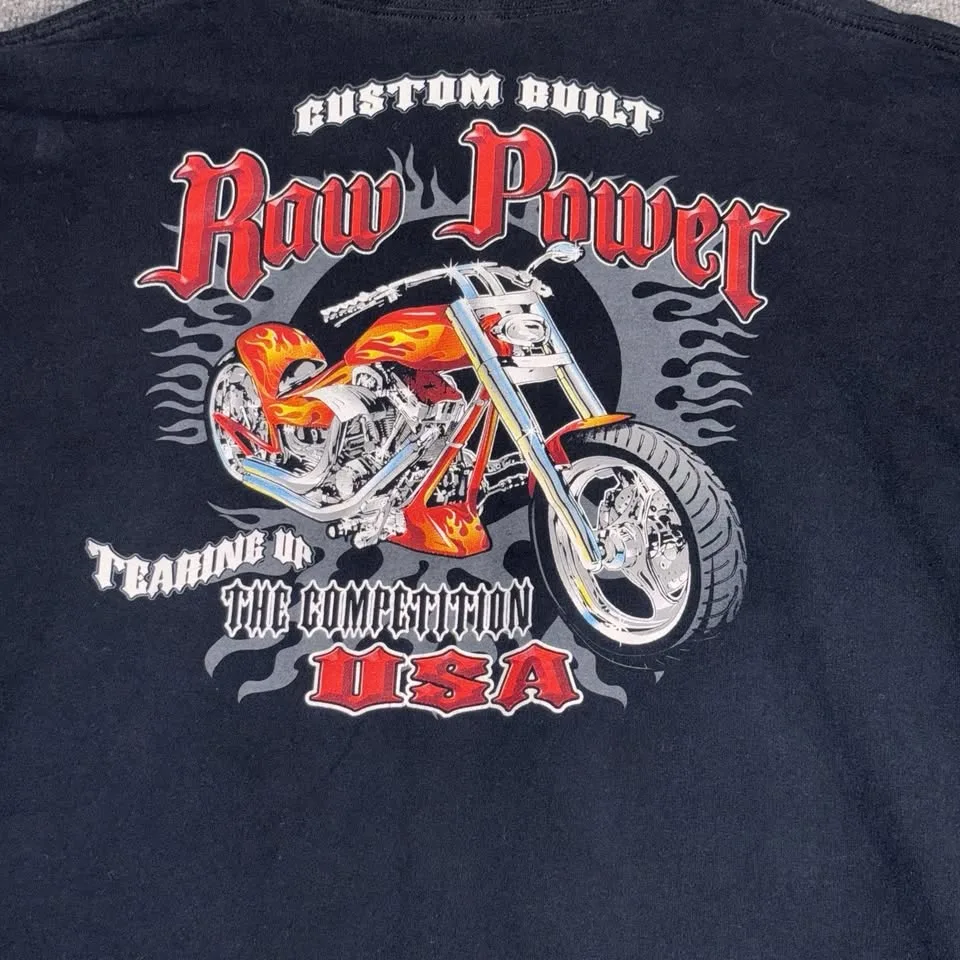 Renegade Classics 2XL Black Biker Tee Raw Power USA Flame image indicator(2)