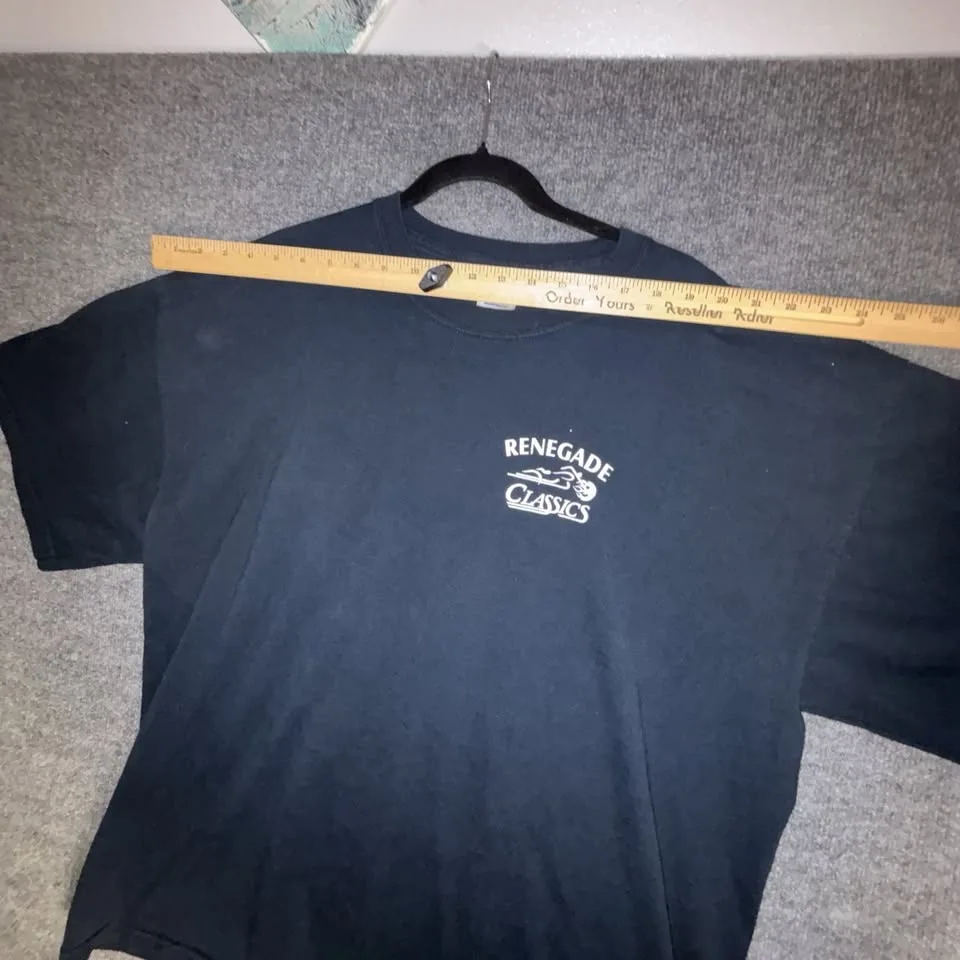 Renegade Classics 2XL Black Biker Tee Raw Power USA Flame image indicator(8)