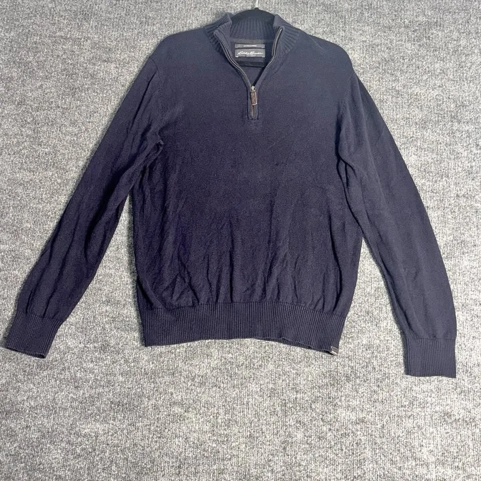 Eddie Bauer Sweater Mens M Navy Blue Half Zip Pullover thumbnail
