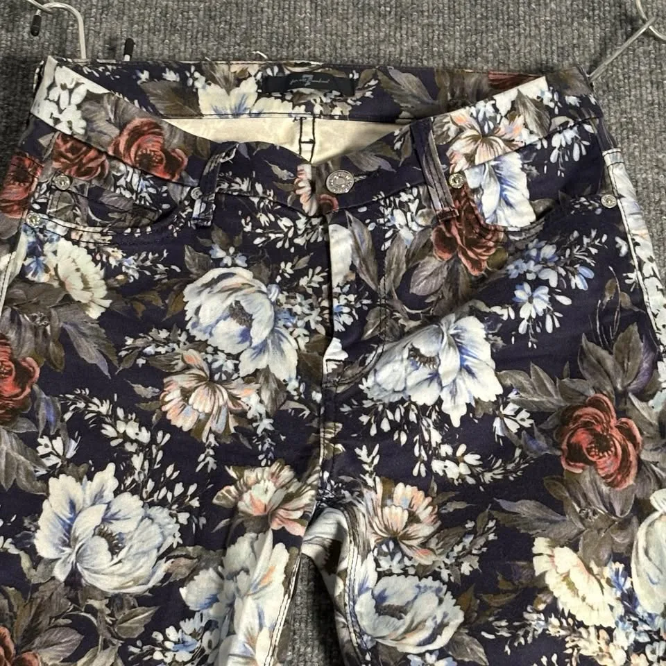 7 For All Mankind Skinny Jeans Women’s 26 Navy Floral image indicator(2)