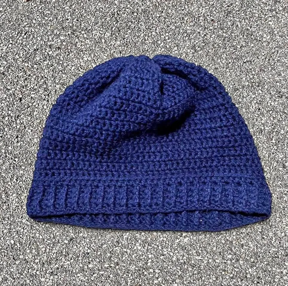 HANDMADE Navy blue crochet beanie winter hat thumbnail