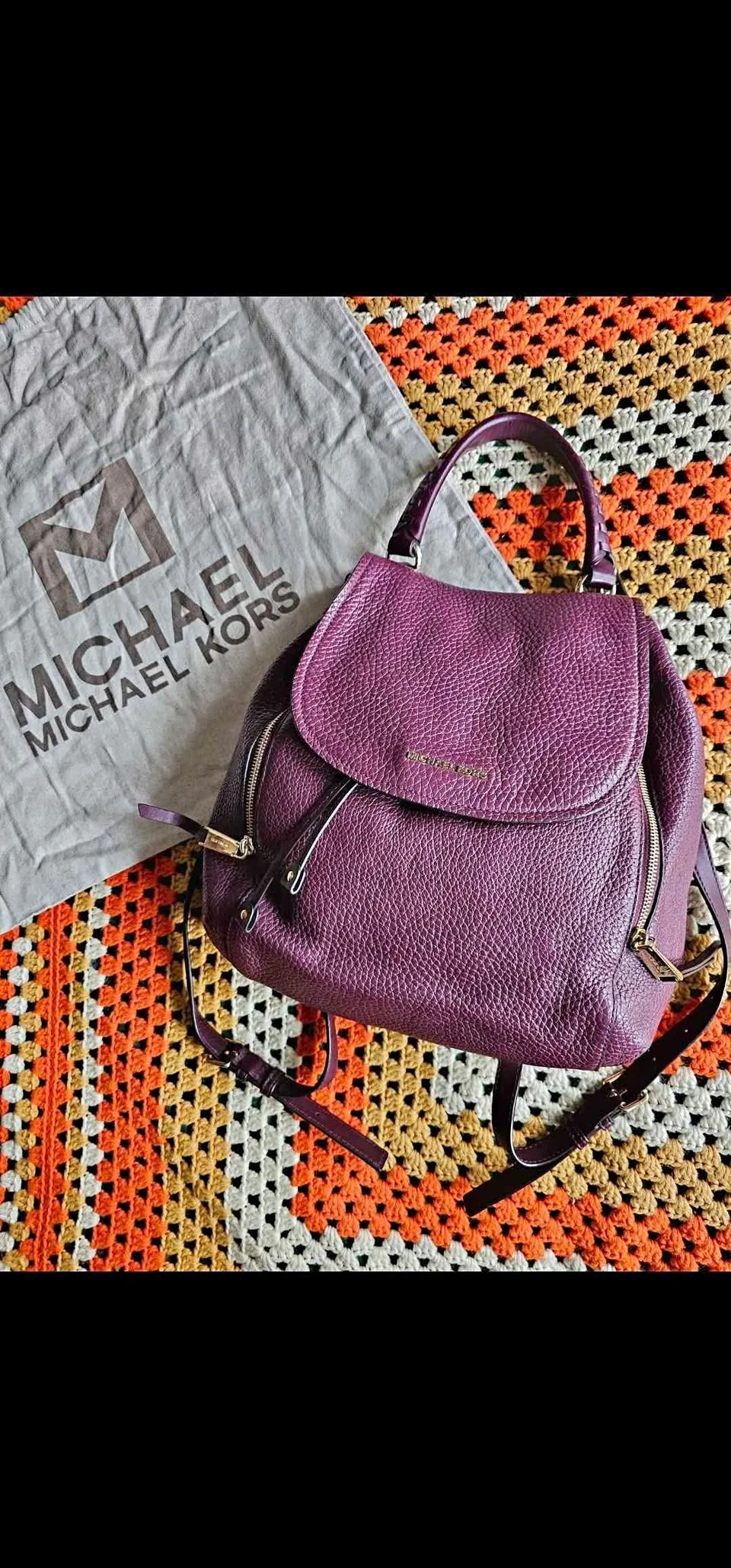 Michael Kors Purple Pebbled Leather Backpack Bag