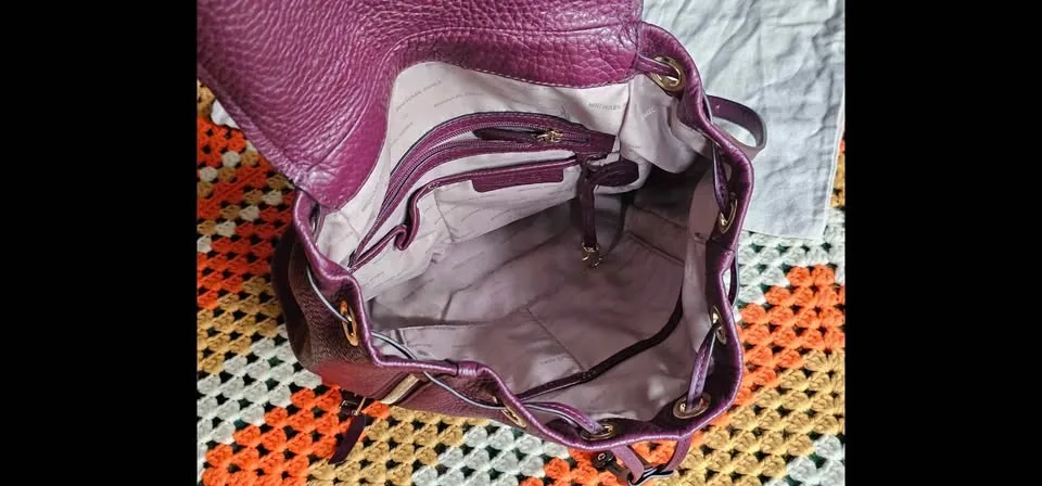 Michael Kors Purple Pebbled Leather Backpack Bag image indicator(9)