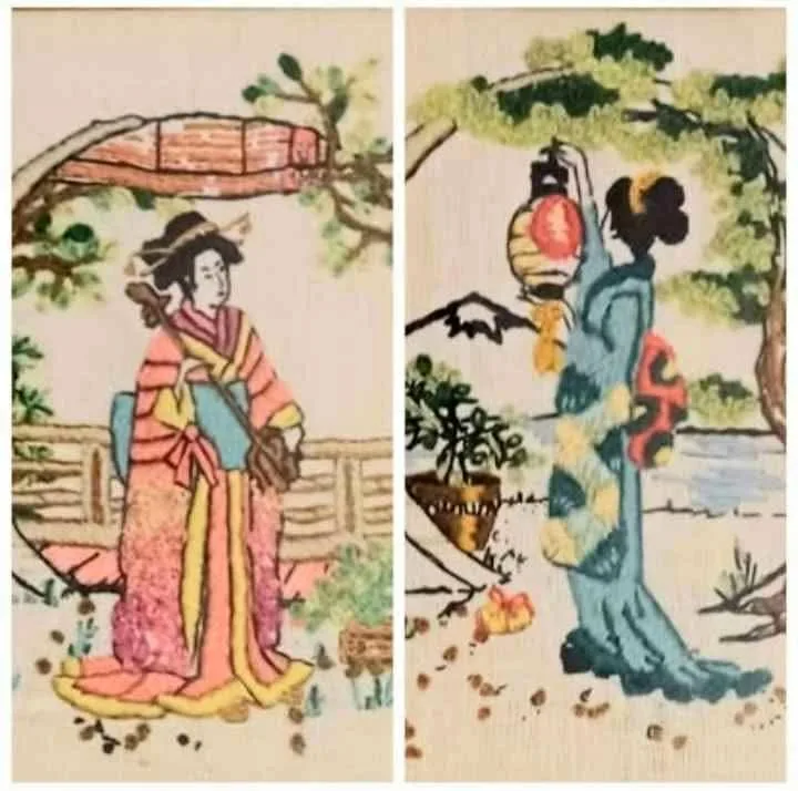 Vtg Hand Embroidered Japanese Geisha Frame thumbnail