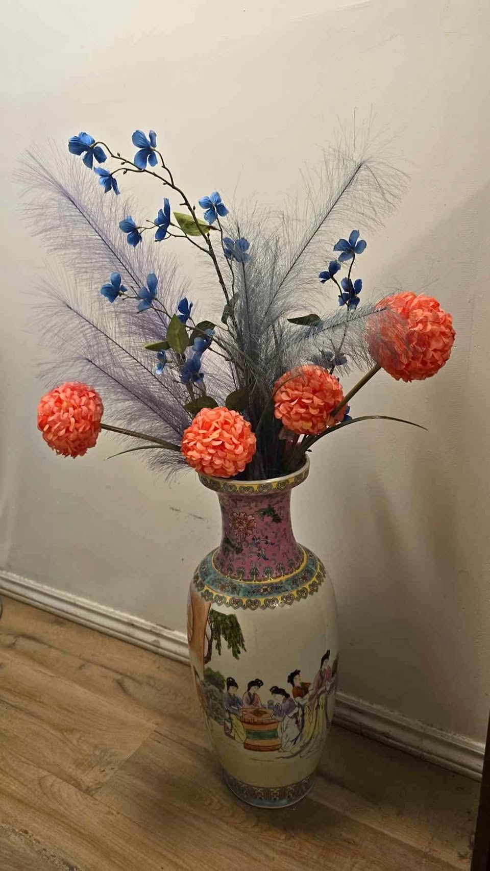 Large Decorative Asian-Style Ceramic Vase