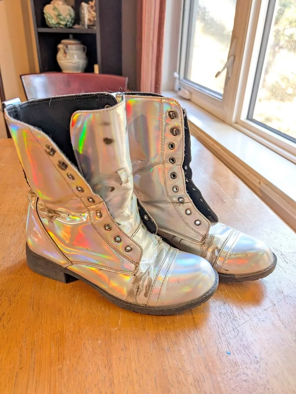Halloween silver holographic boots thumbnail