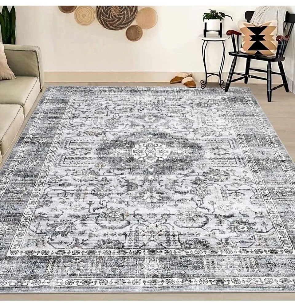 9x12 Washable Vintage Oriental Rug - Grey (Brand New)