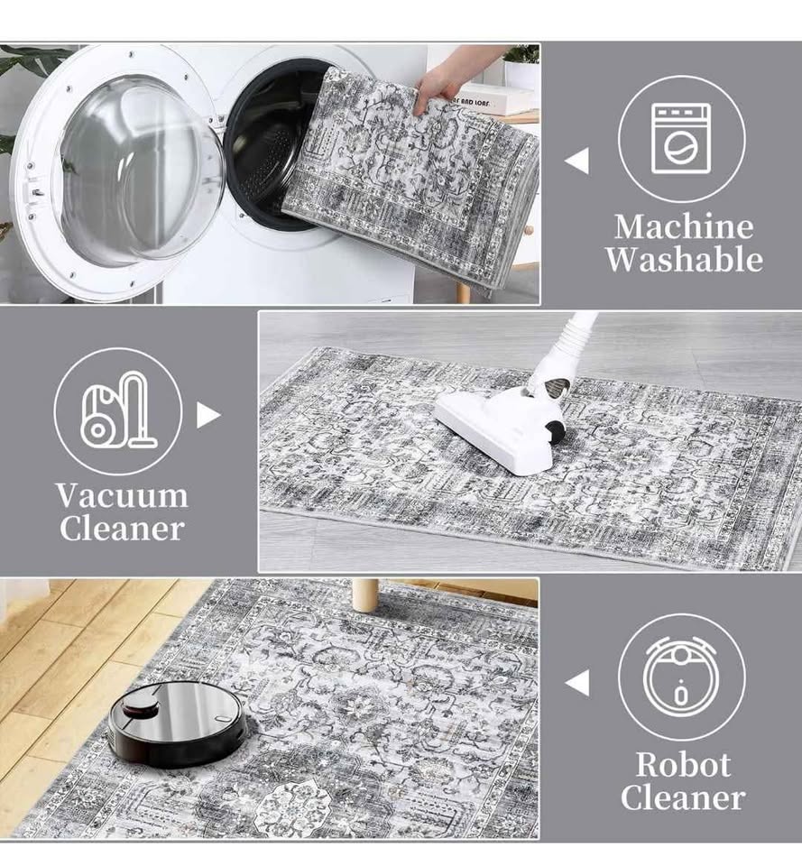 9x12 Washable Vintage Oriental Rug - Grey (Brand New) - photo 4