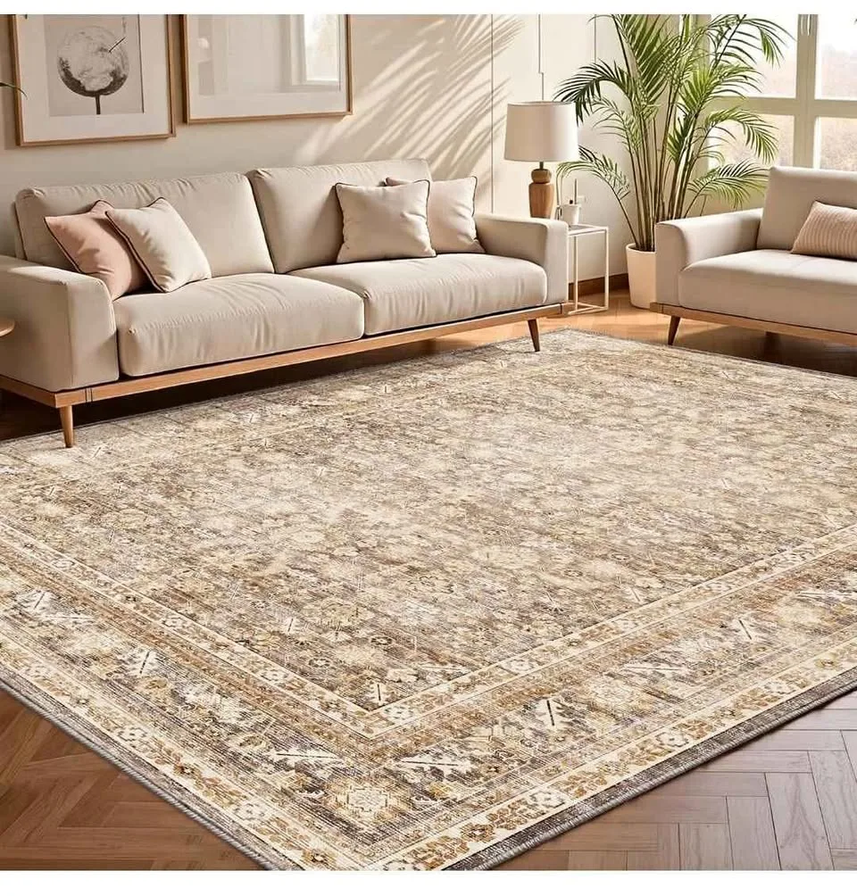 Vintage Beige 10x14 Washable Area Rug