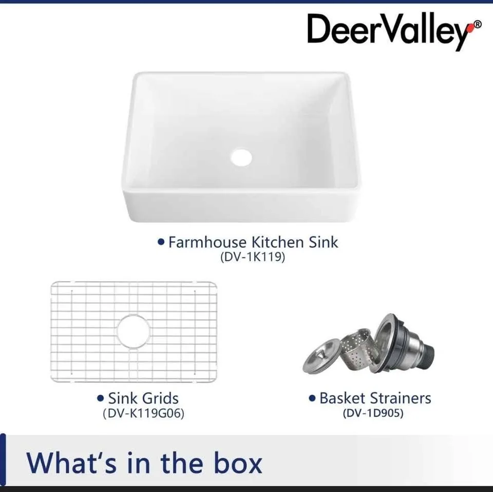 33"x20" White Fireclay Kitchen Sink With Strainer image indicator(5)