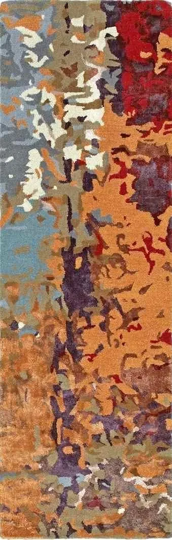 3x8 Orange Multi-Dense Abstract Wool Viscose Runner Rug thumbnail