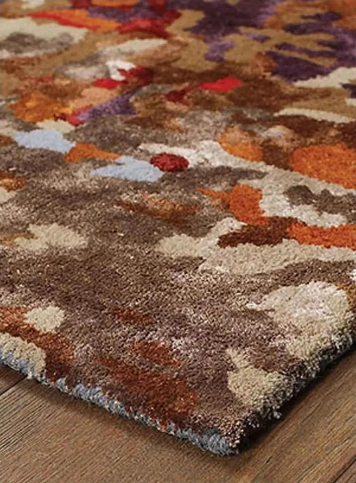 3x8 Orange Multi-Dense Abstract Wool Viscose Runner Rug image indicator(3)