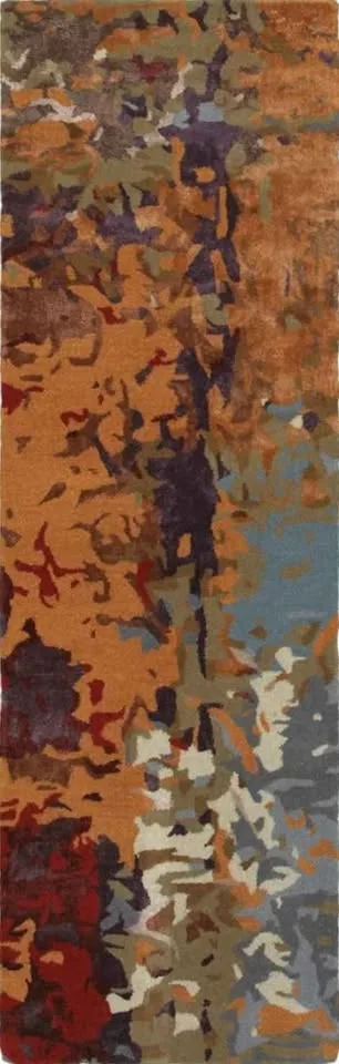 3x8 Orange Multi-Dense Abstract Wool Viscose Runner Rug image indicator(5)