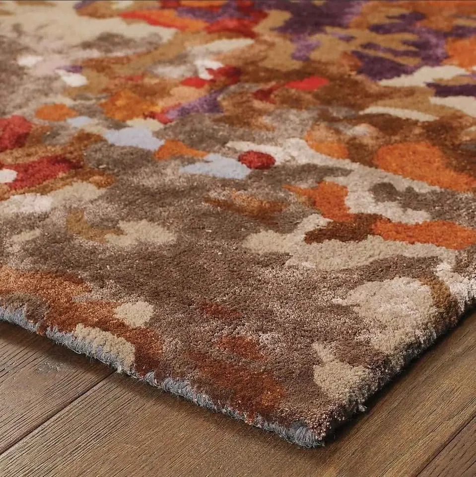 3x8 Orange Multi-Dense Abstract Wool Viscose Runner Rug image indicator(7)