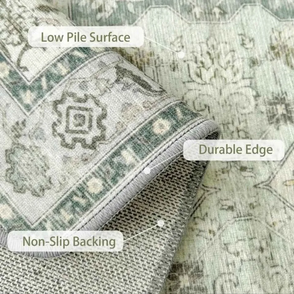 2x7 Green Ivory Oriental Machine Washable Runner Rug image indicator(2)